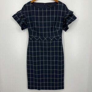 Banana Republic Windowpane Tiered Sleeve Dress Women's Size M Gray Plaid Flutter